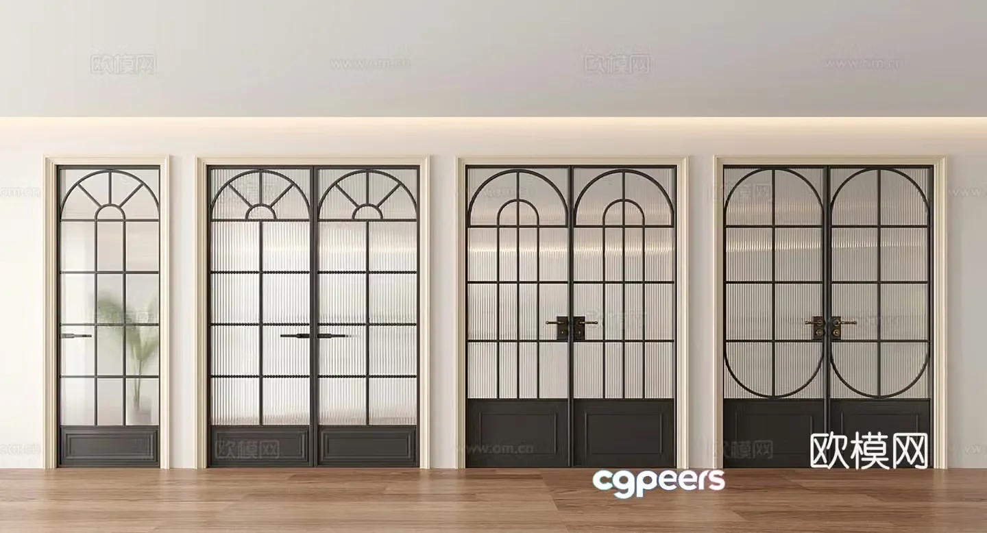 French retro double-opening door iron door Changhong glass door 3D model