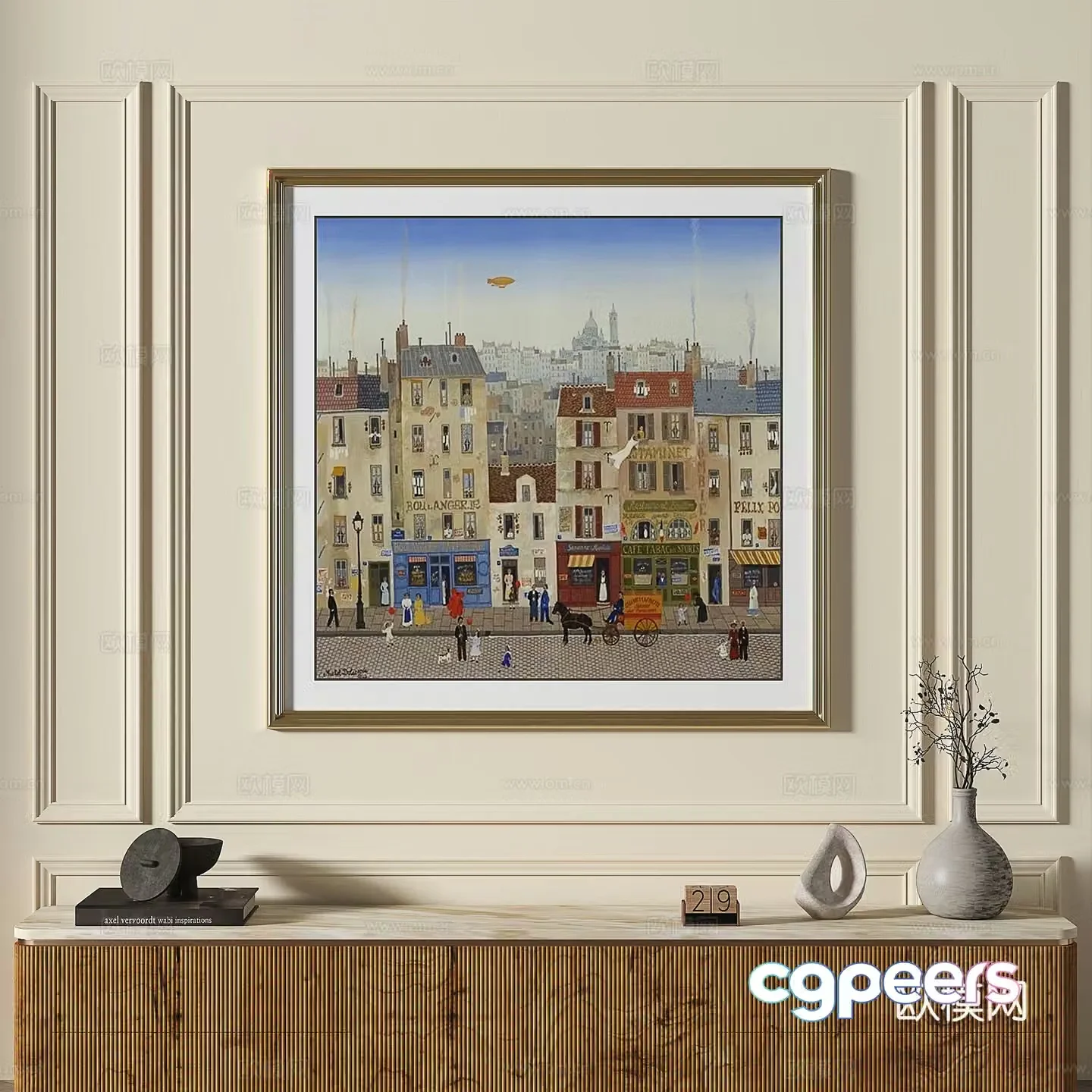 French modern retro simple abstract light luxury decorative painting 3d model