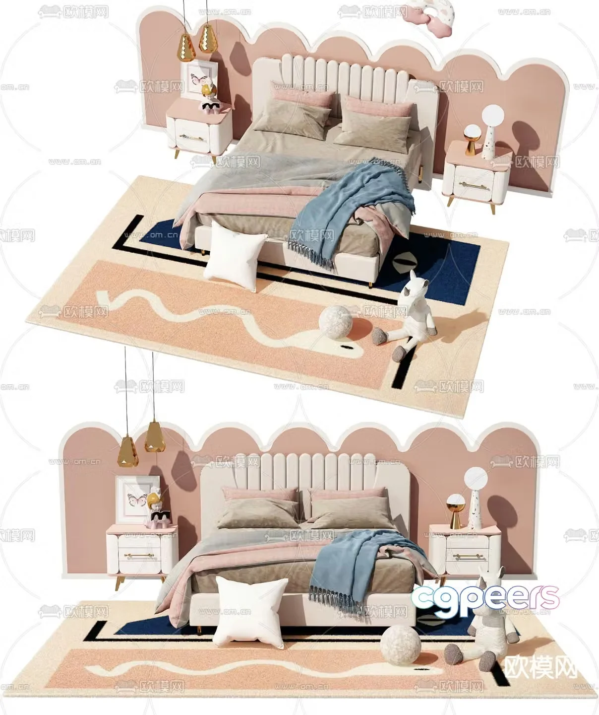 Modern light luxury children’s bed 3D model