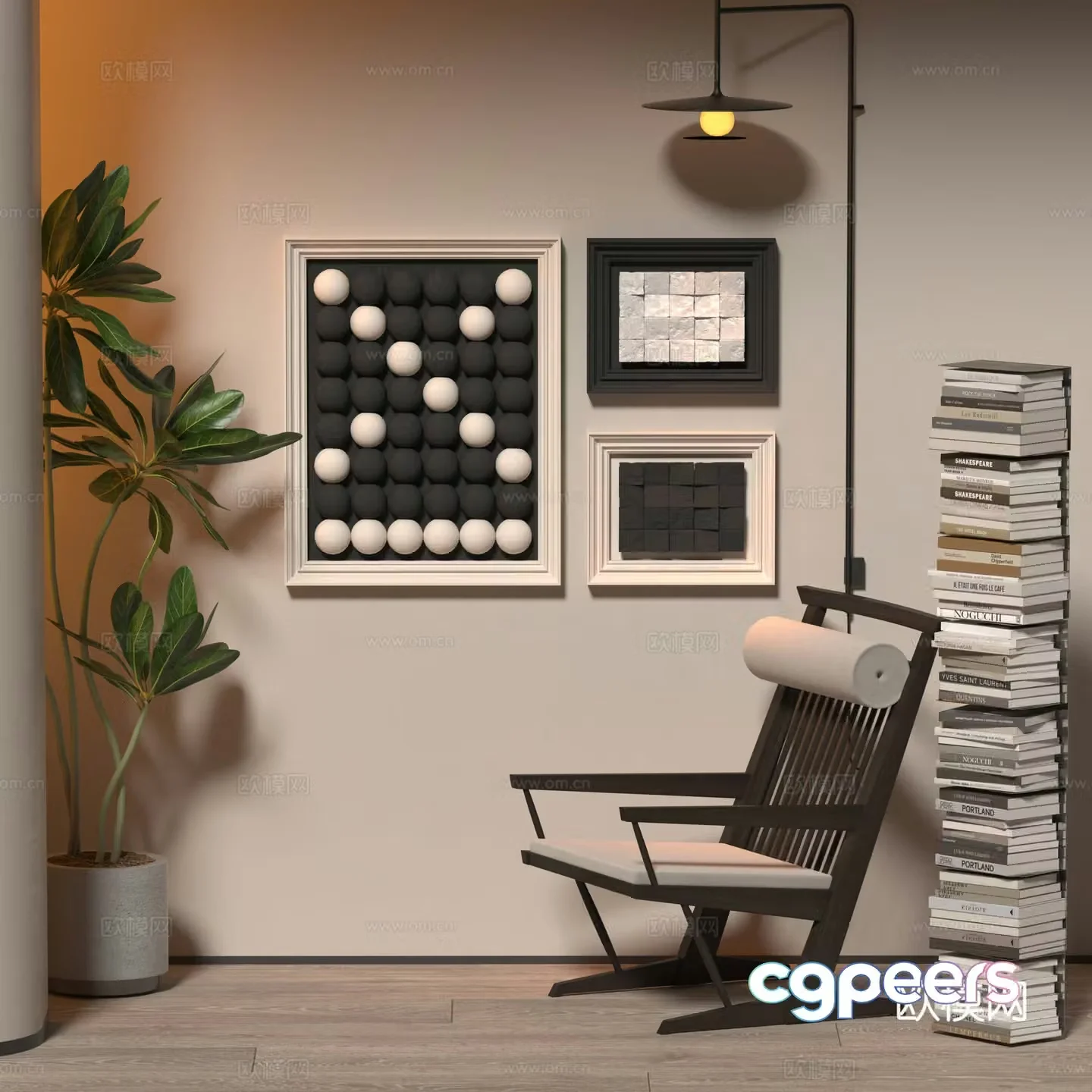 Wasabi style decoration hanging painting leisure chair 3d model