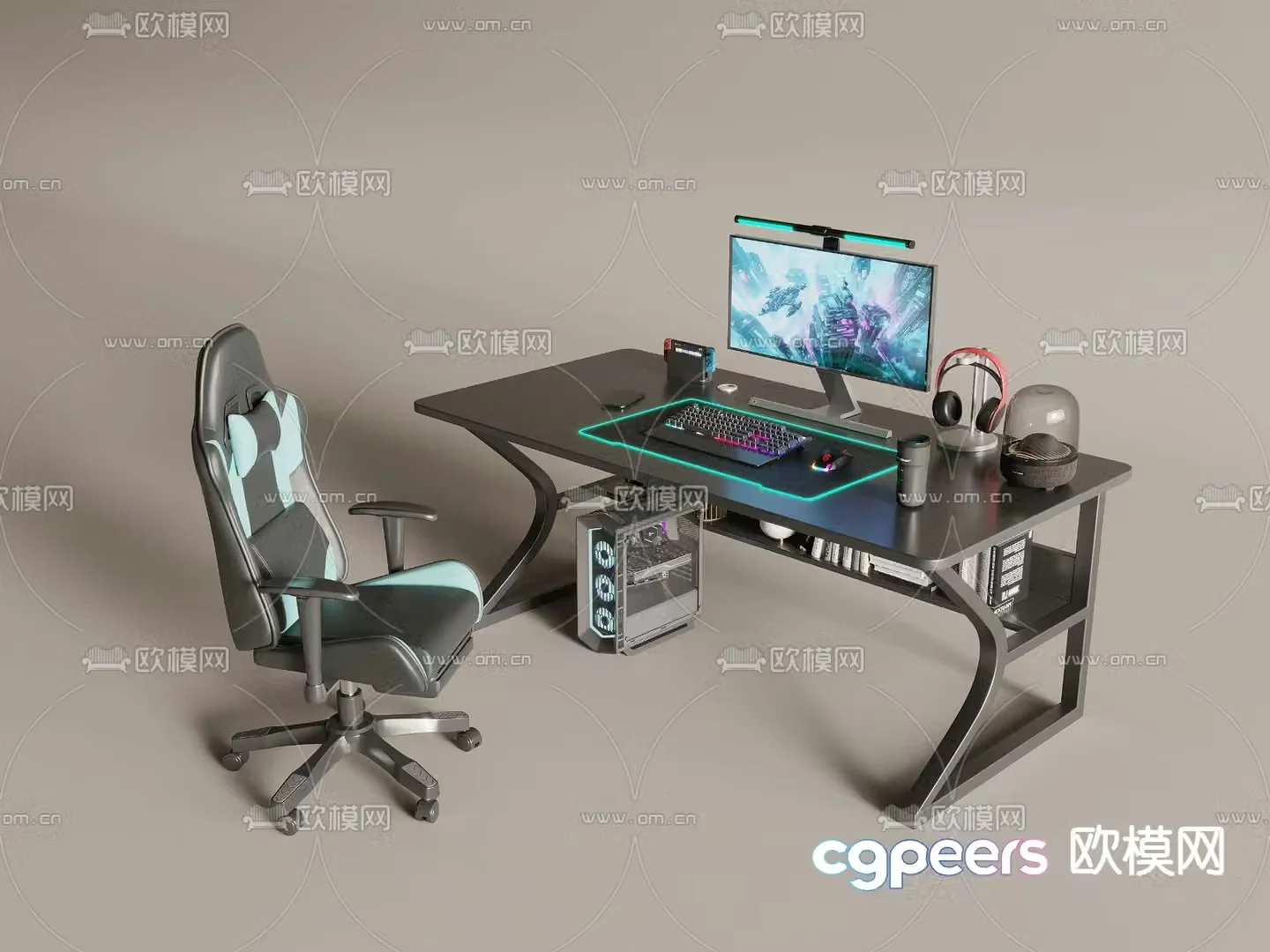 Gaming table computer equipment gaming chair 3d model
