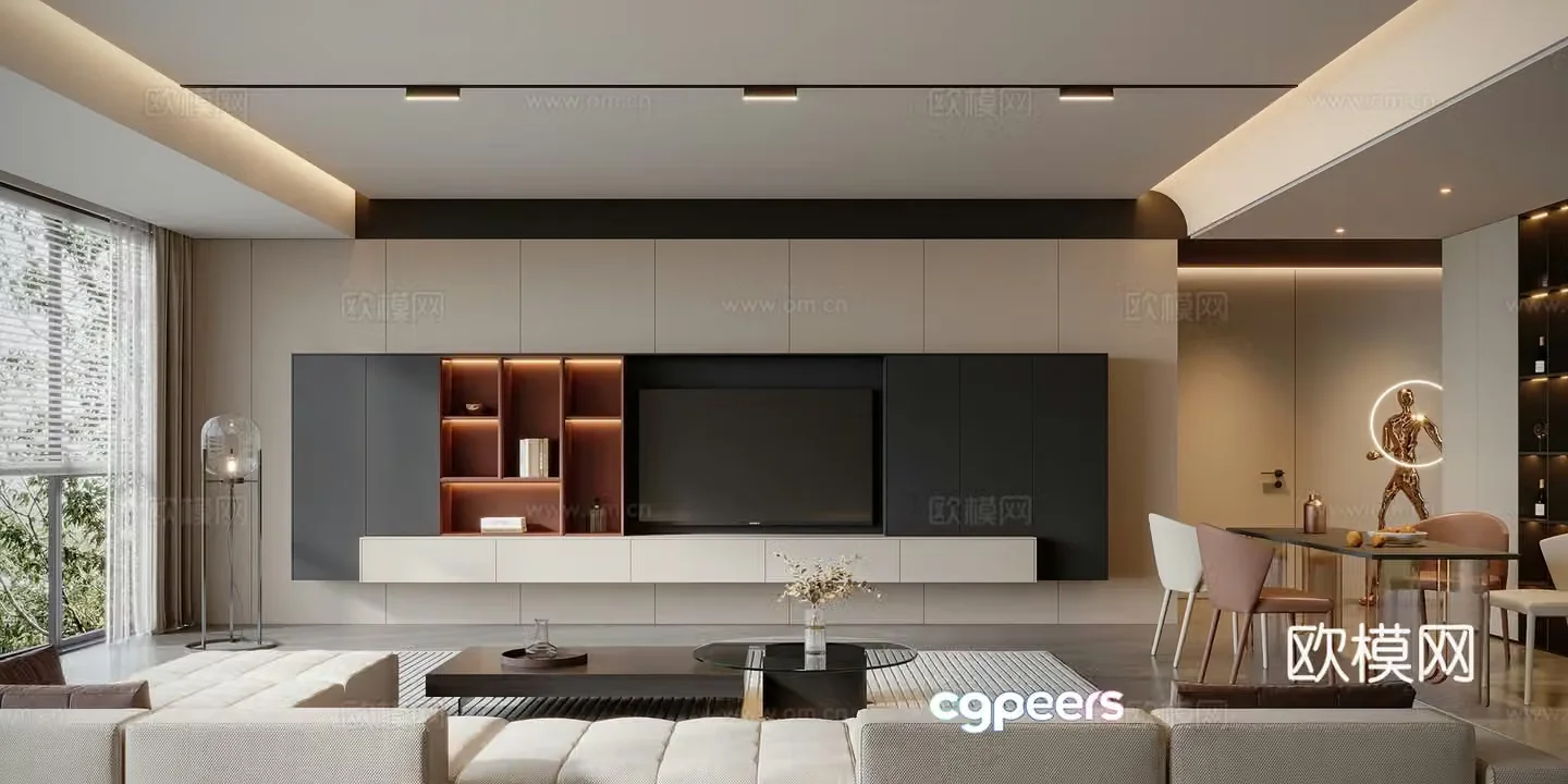 Modern large flat living room 3d model