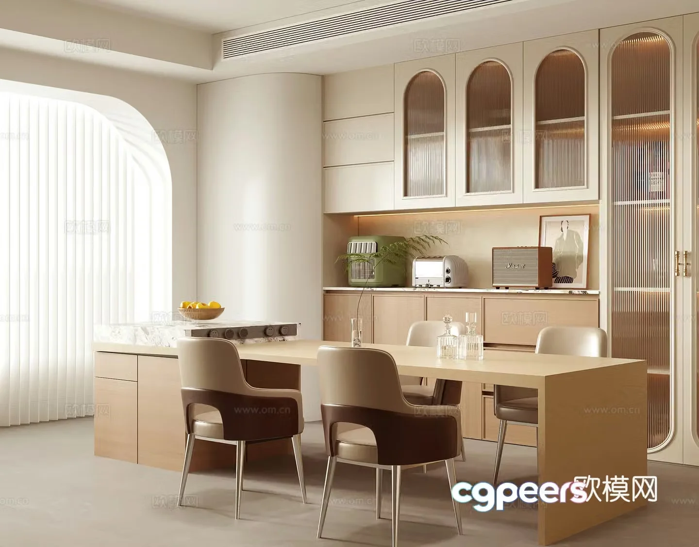 French restaurant wine cabinet bar dining table and chair table and chair combination 3D model
