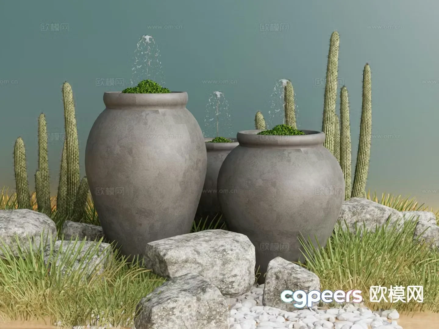 New Chinese style flowing water landscape pottery pot sketch 3D model
