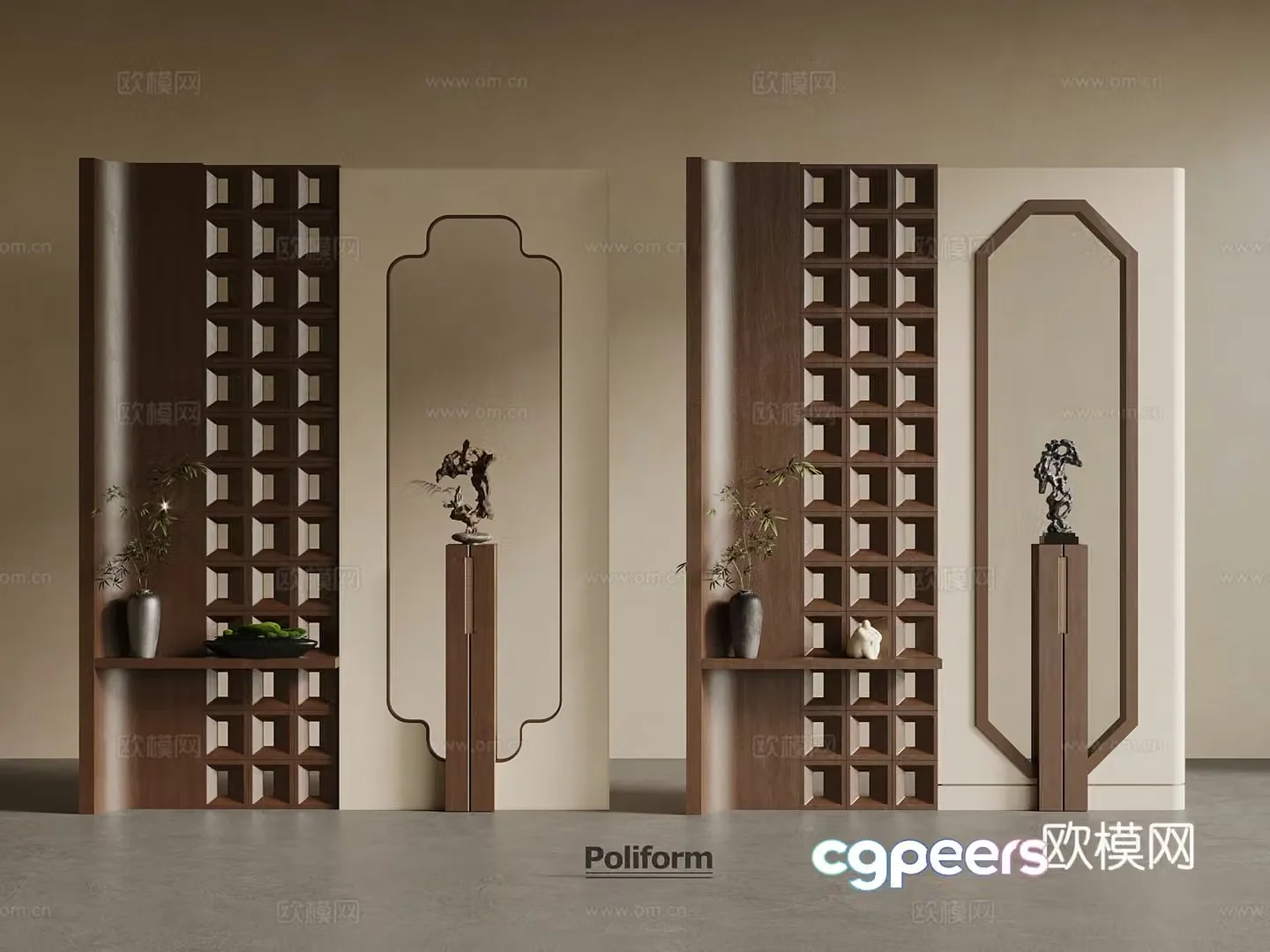 New Chinese style entrance partition 3D model