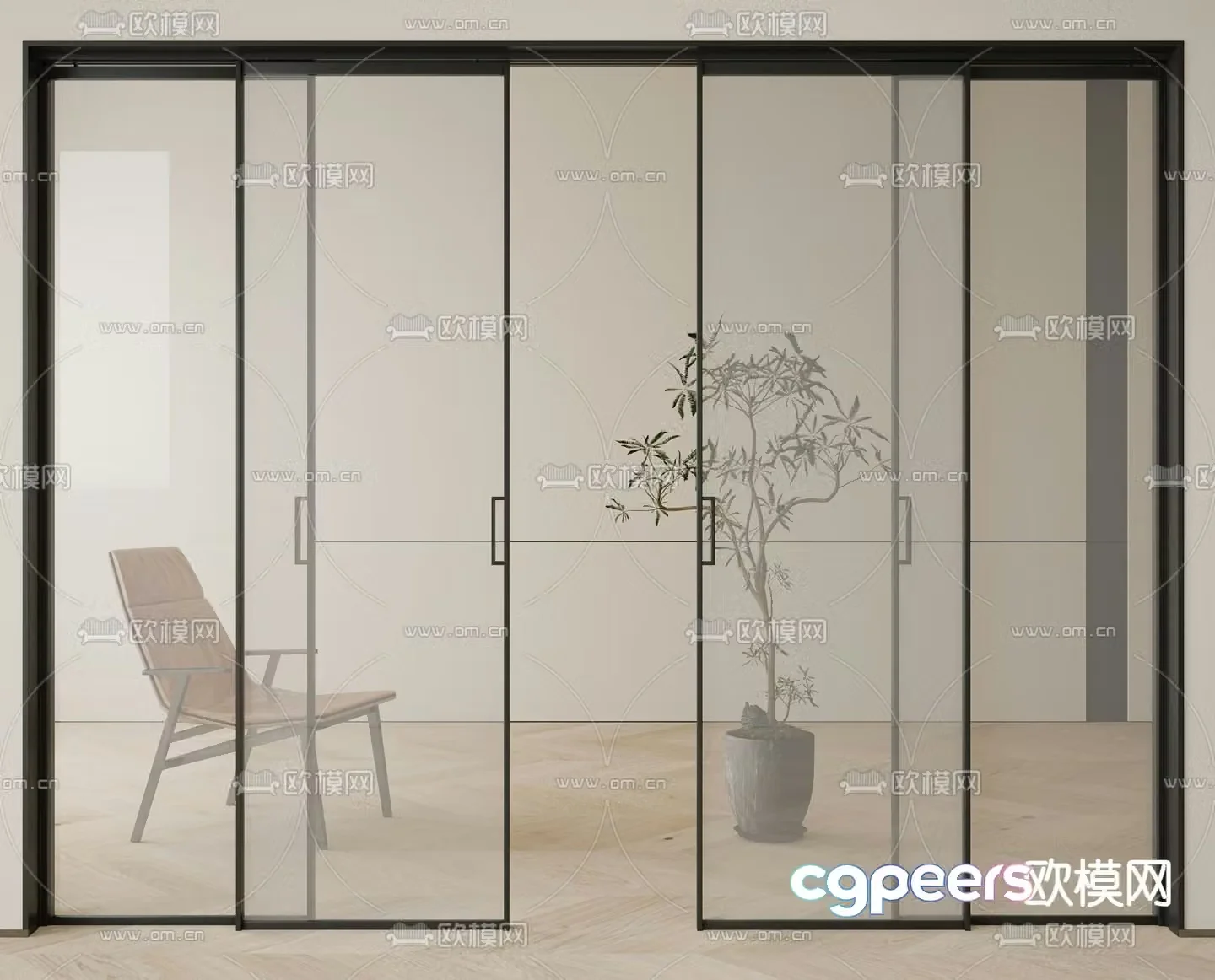Modern glass door sliding door 3d model