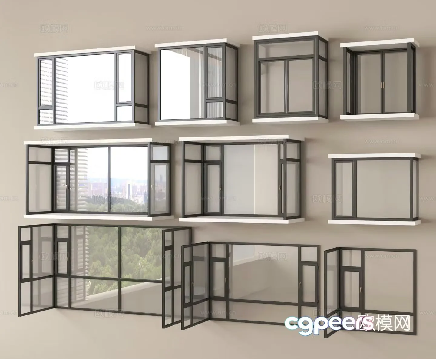 Balcony window Floor to ceiling window Casement window Window 3D model