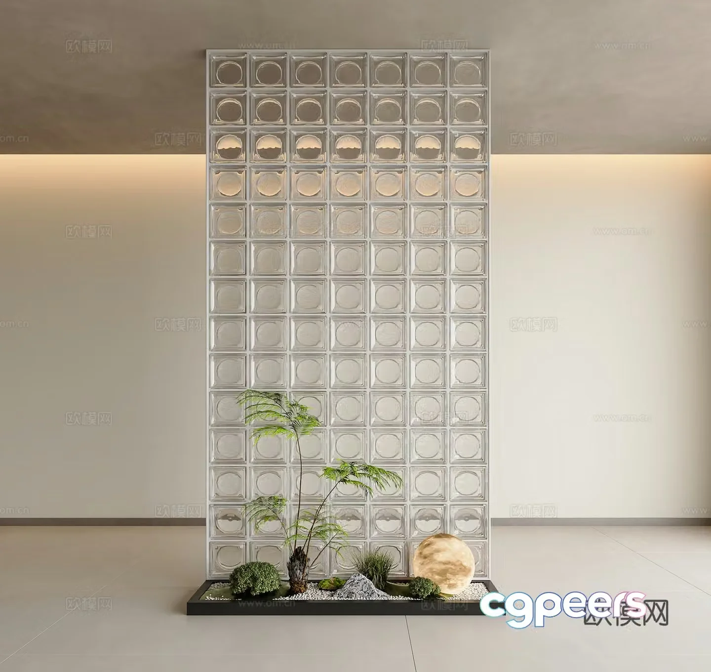 Modern interior landscape Patio interior landscape Entrance landscape Green plant landscape Glass brick 3D model