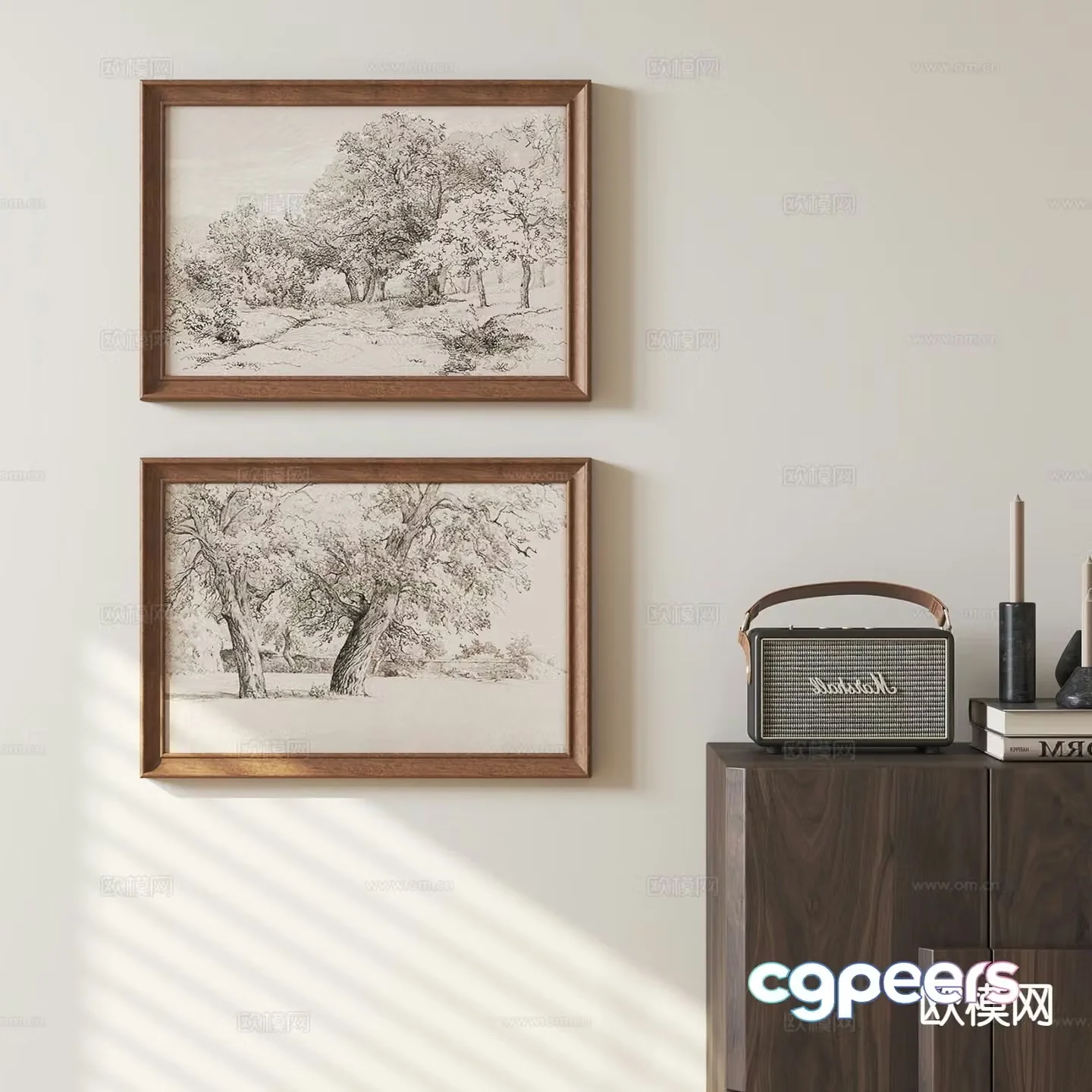 French retro hanging painting landscape painting 3d model