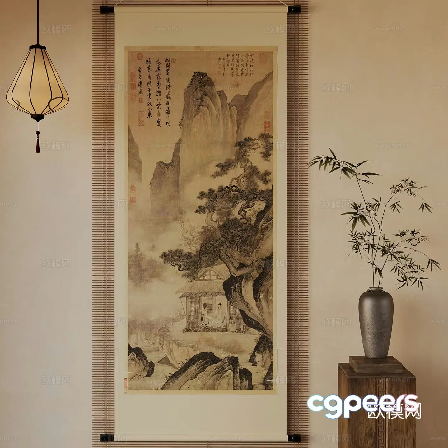 New Chinese style decorative paintings vase ornaments chandelier 3d model