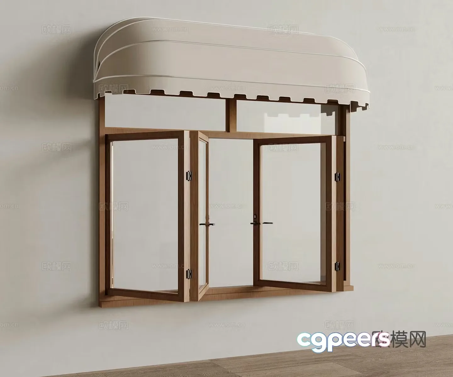 16 folding windows Modern coffee shop folding windows Solid wood folding windows Awning 3D model