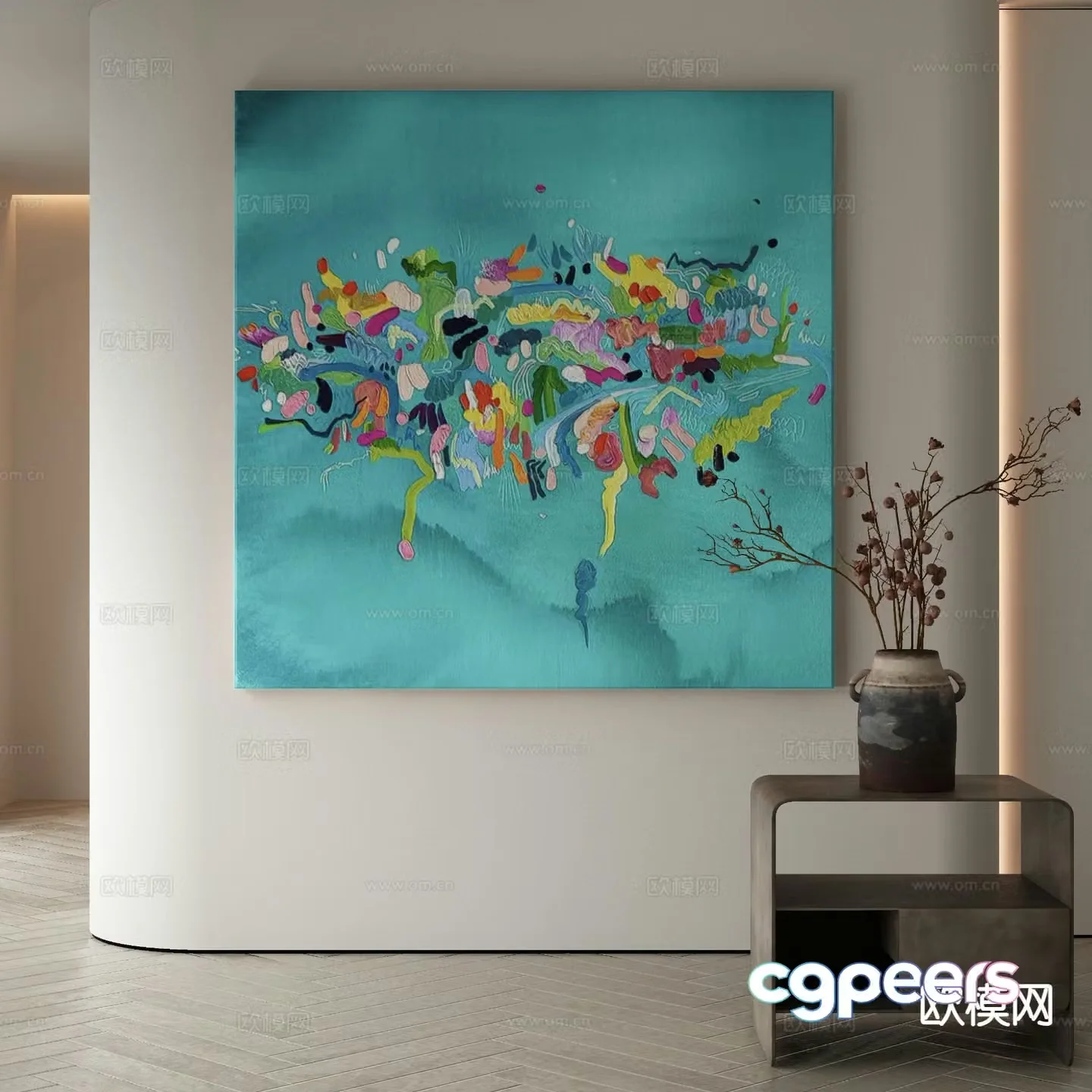 Modern decorative painting abstract painting blue oil painting 3d model
