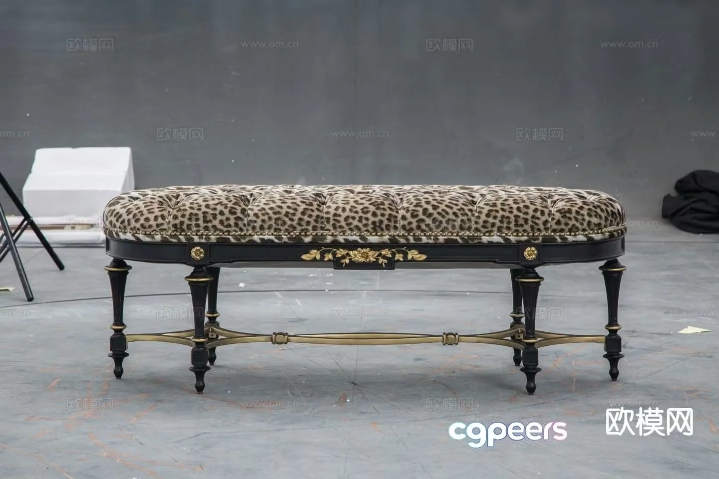 French footrest leopard print bedside stool 3d model