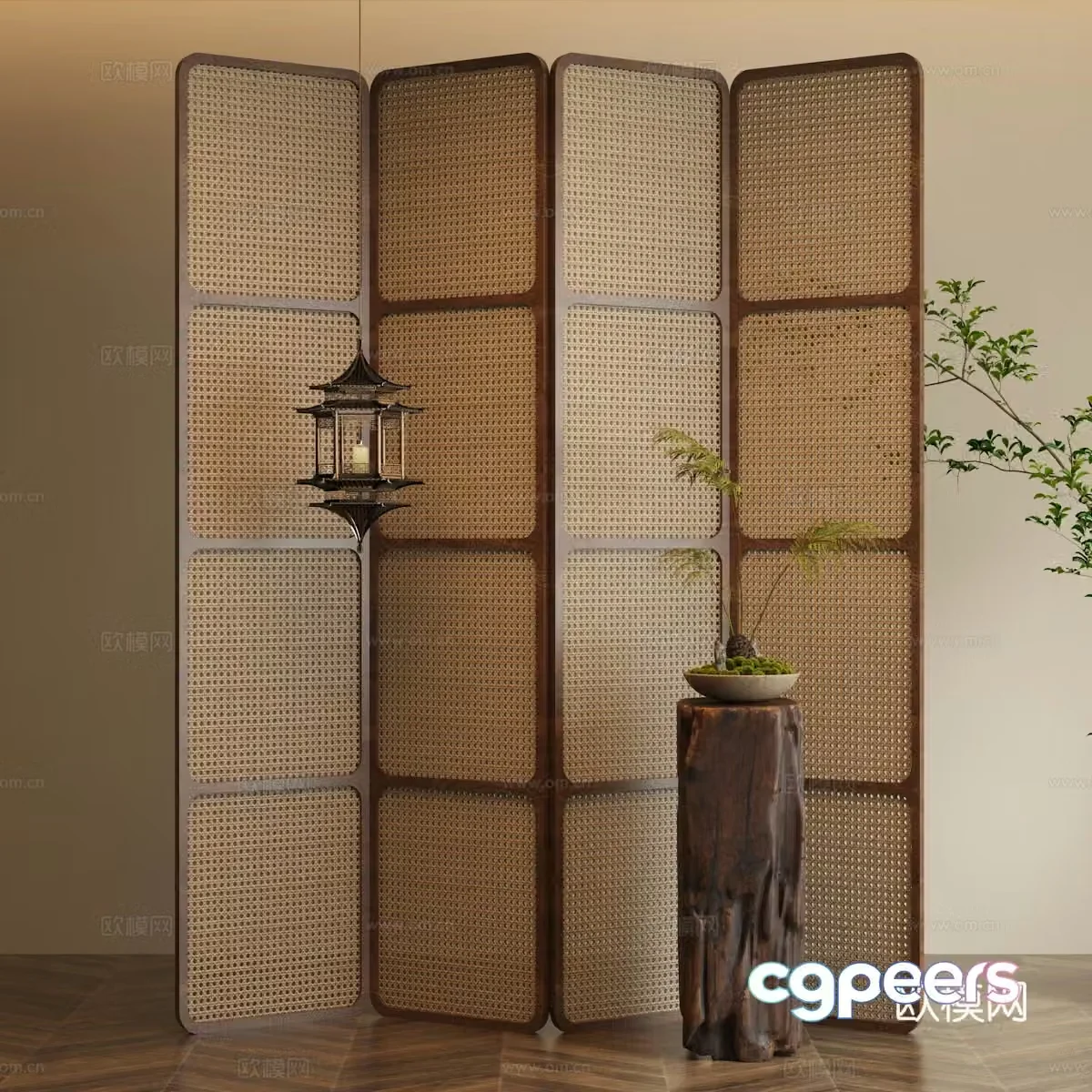Wasabi Middle Agestic Vine Weaving Screen Partition Green Plant Bonsai 3D Model