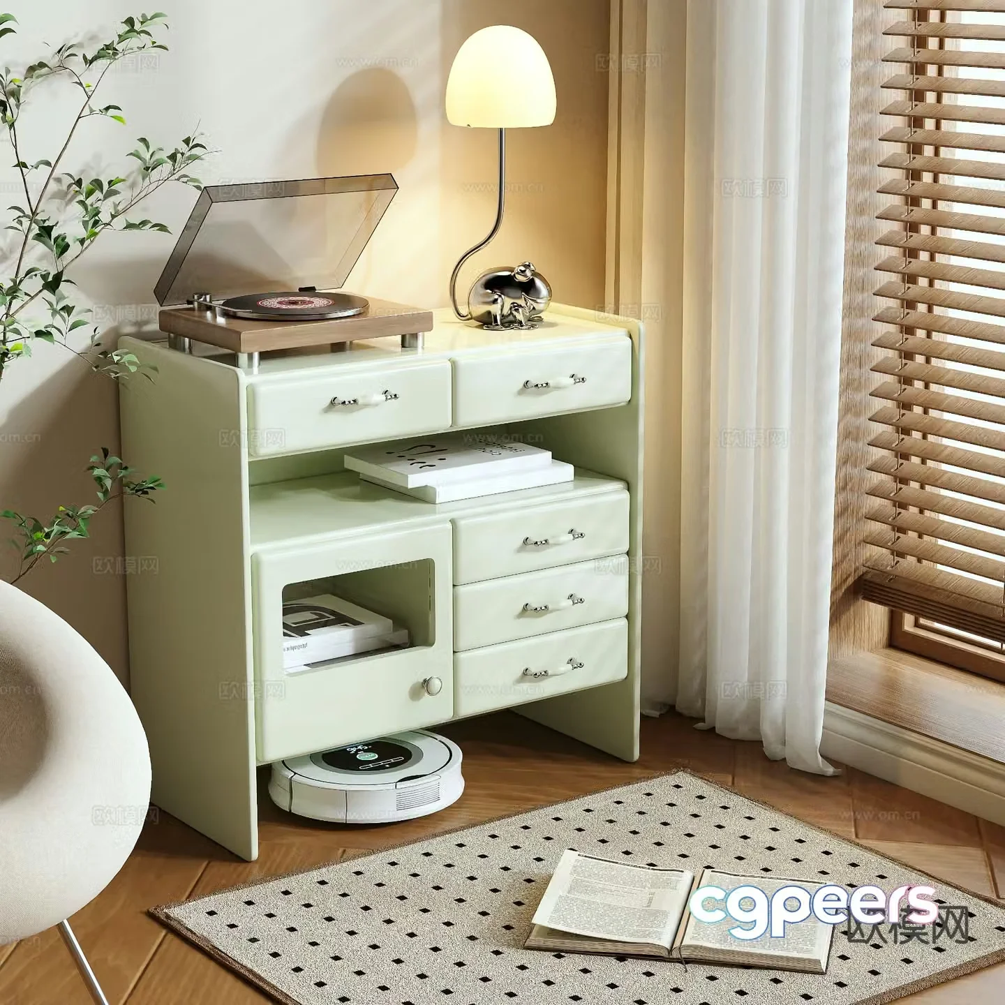 Cream style entrance cabinet storage cabinet 3d model