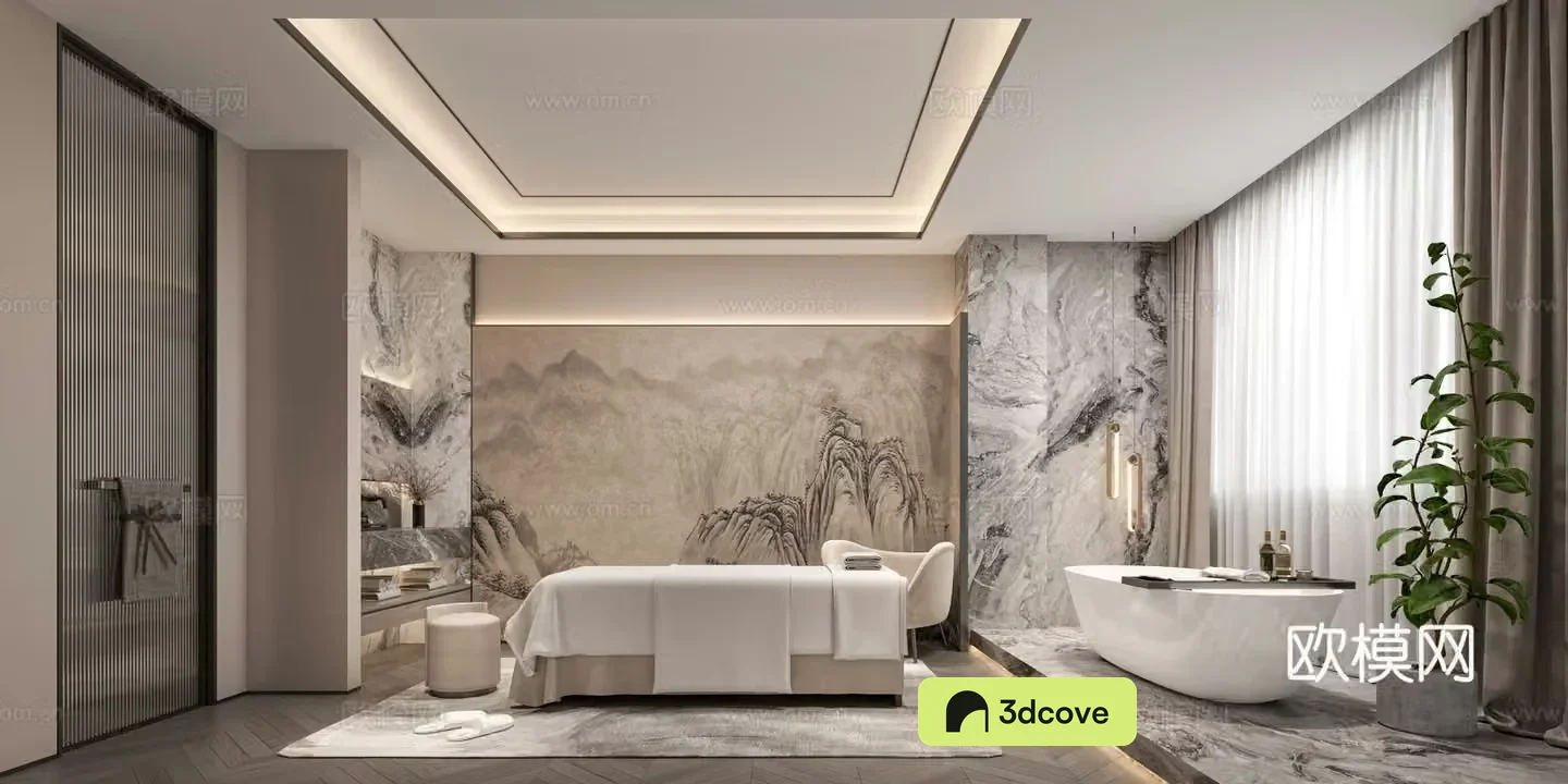 New Chinese-style nursing room beauty room private room medical beauty bed plant washing station