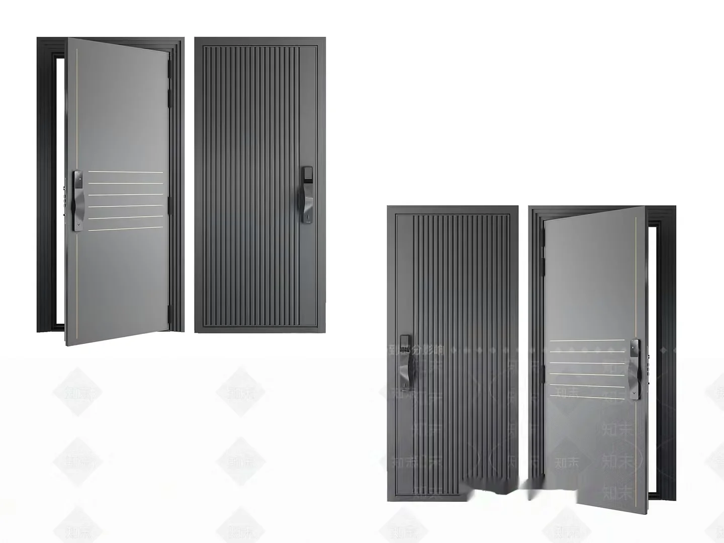 A Set Of Four Doors 3D Model – 10134 – VRAY Render