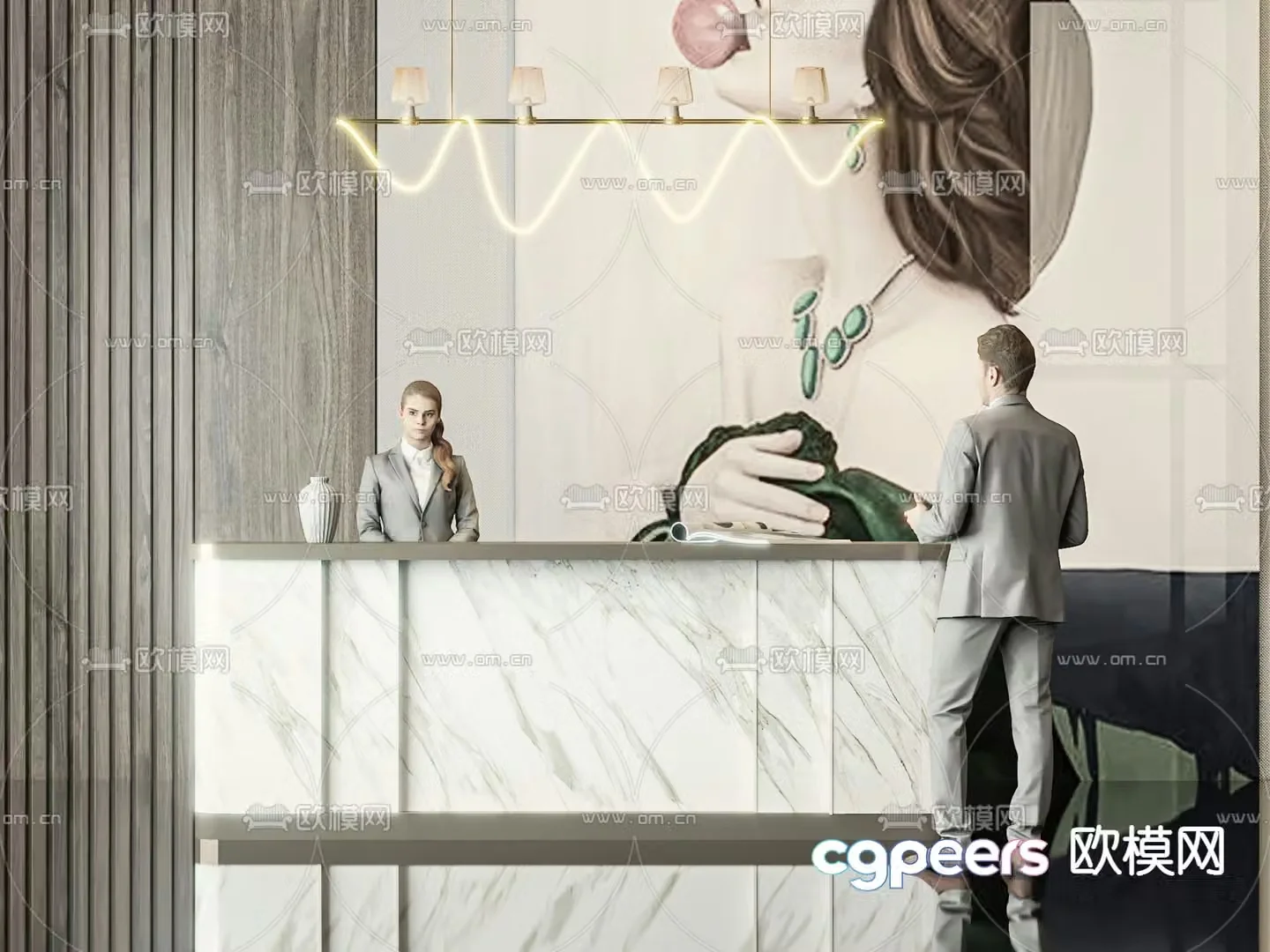 Front desk reception desk 3d model