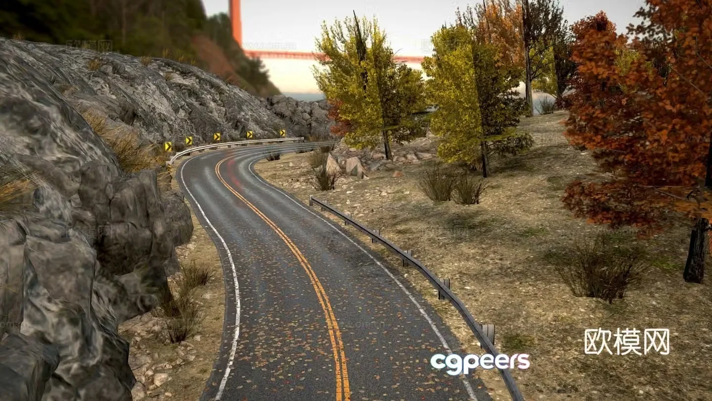 Autumn mountain road scene 3d model