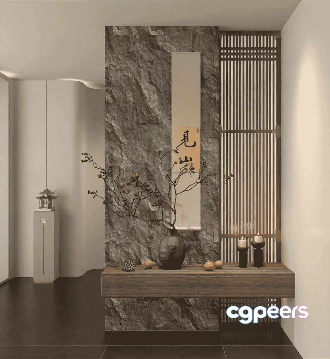 Modern Asian-Inspired Interior Design 3D Model – 16423 – VRAY Render