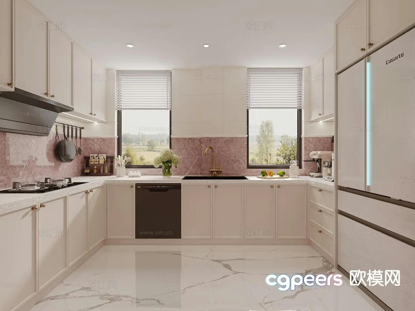 Cream style kitchen cabinet 3d model