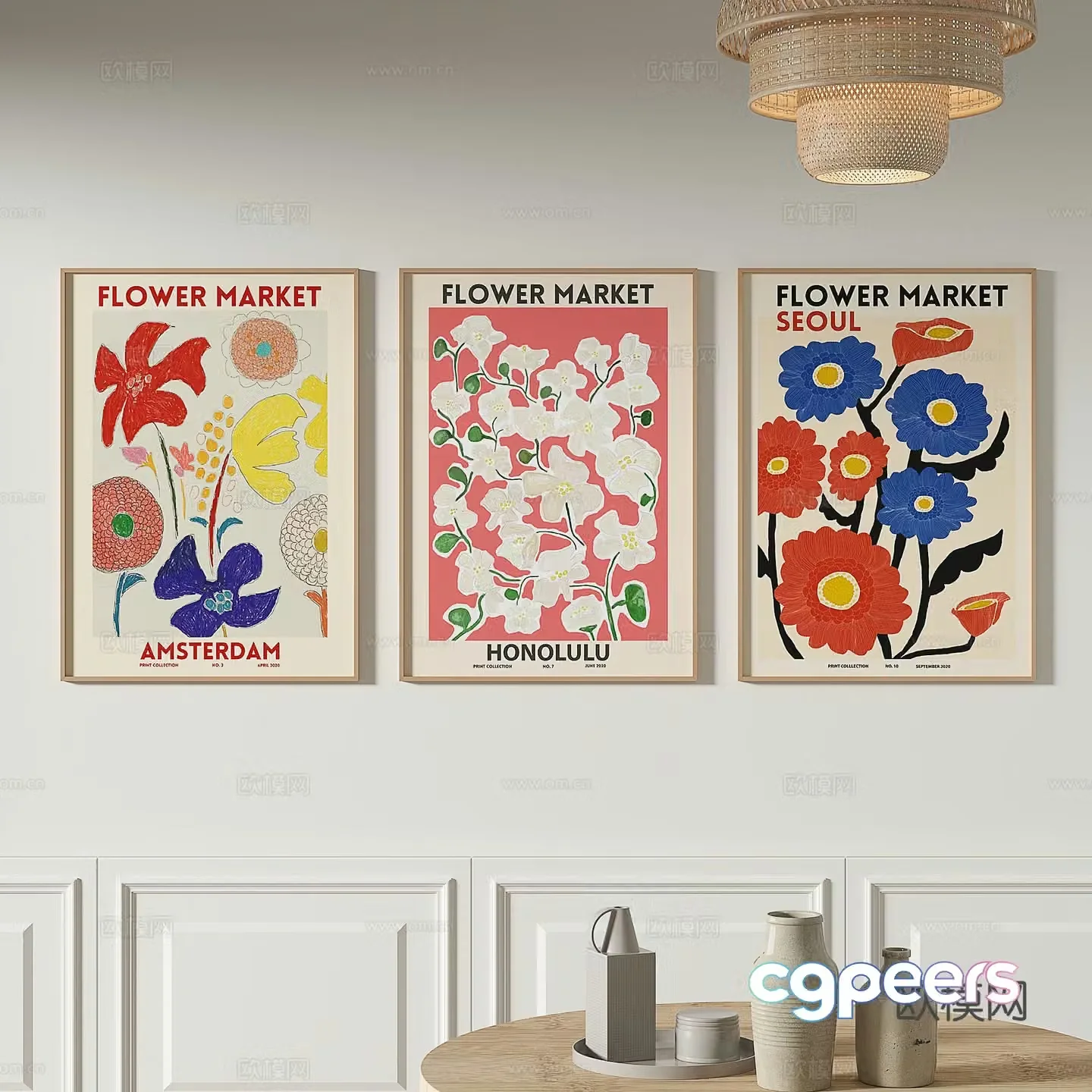 Modern flower painting decorative painting 3d model