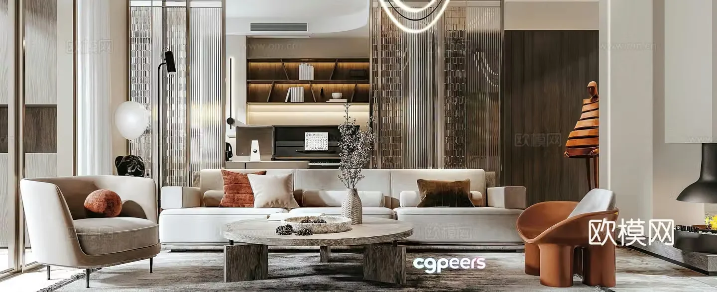 Modern living room light luxury living room combination sofa leisure chair side corner screen partition 3D model