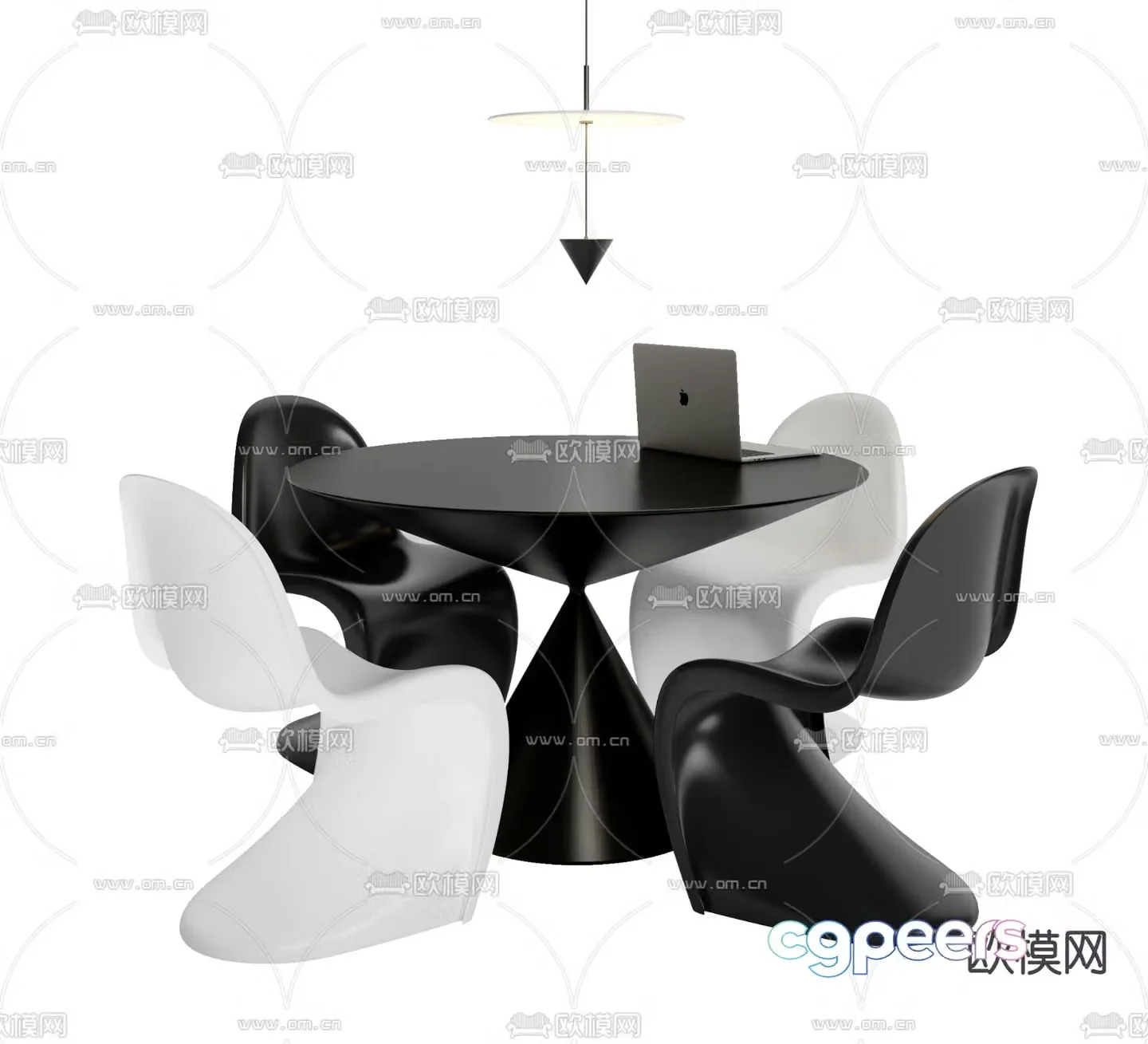 Round dining table and chairs 3d model