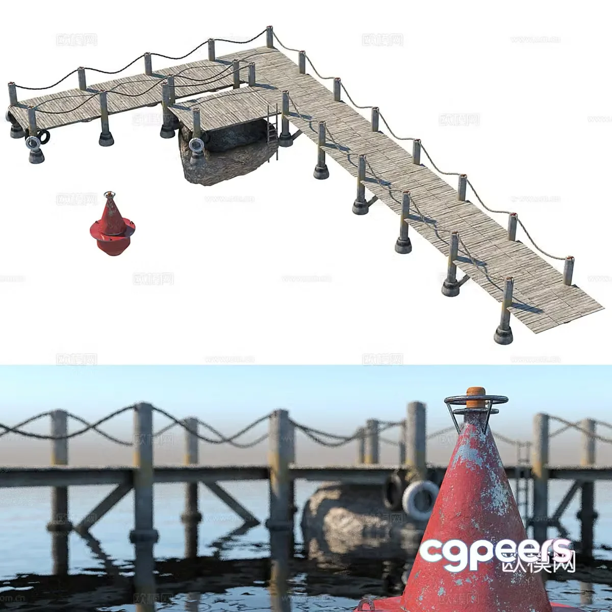 3D model of dock wooden boardwalk