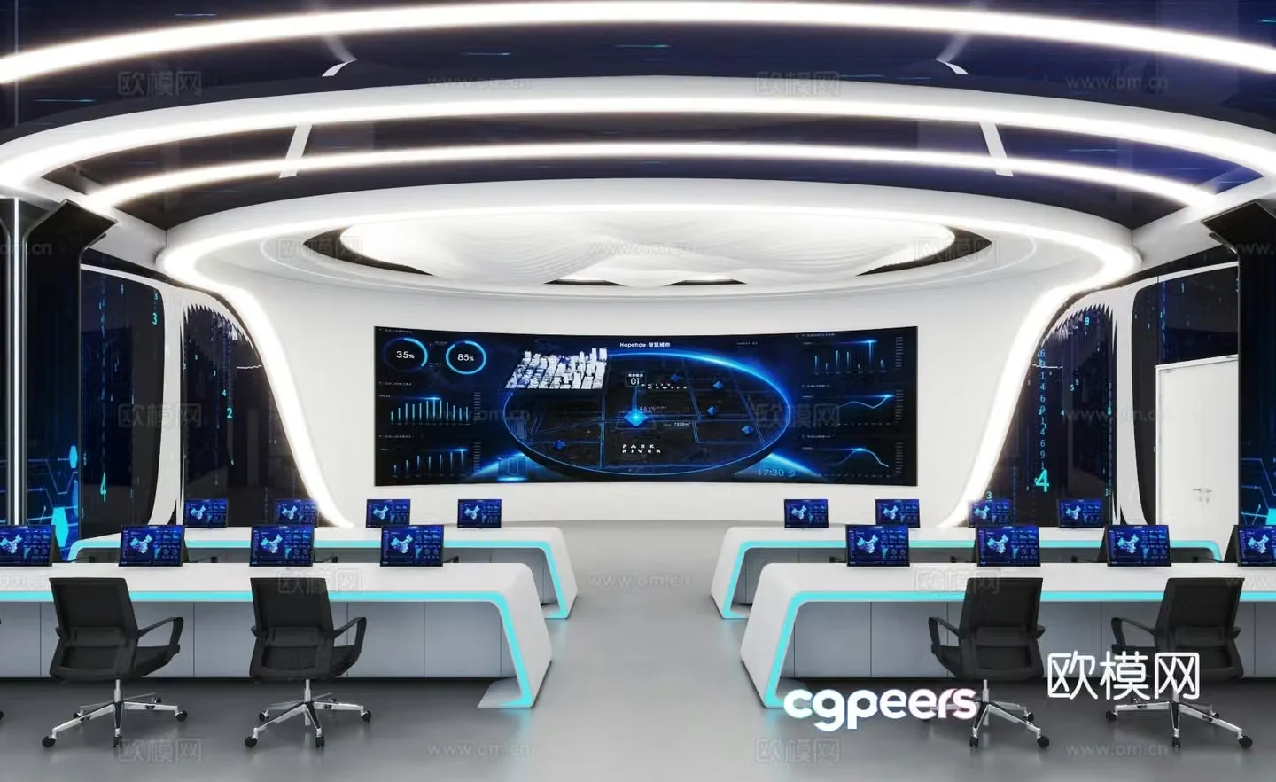 Modern command center dispatch room monitoring room 3D model
