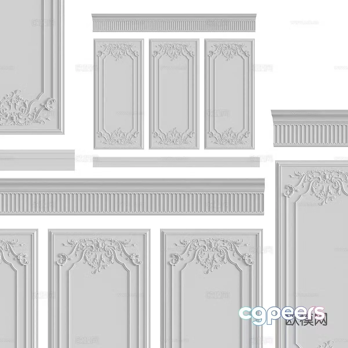 European carved wainscot background wall decorative background wall 3D model