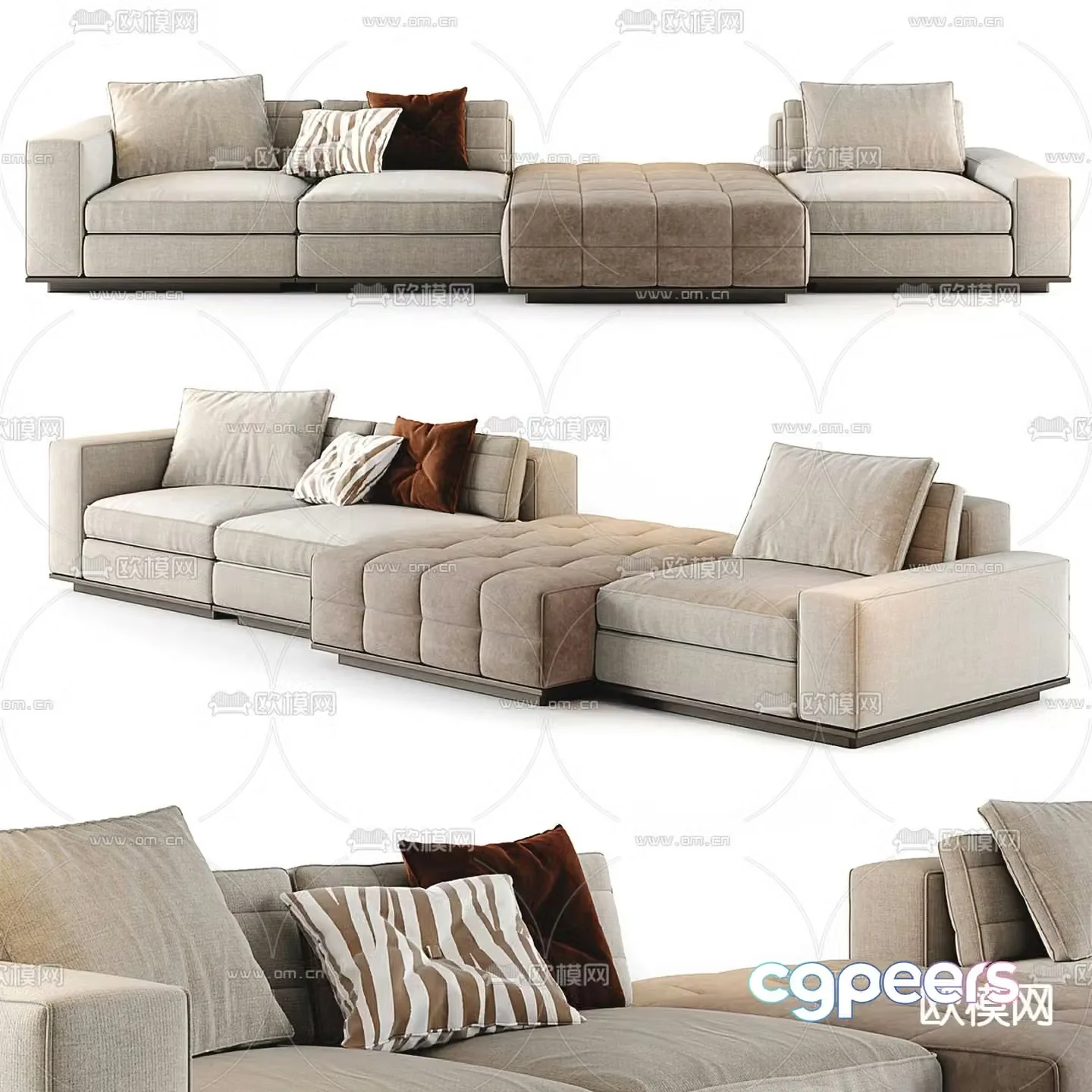 Minotti Lawrence modern light apricot fabric multi-seater sofa 3d model