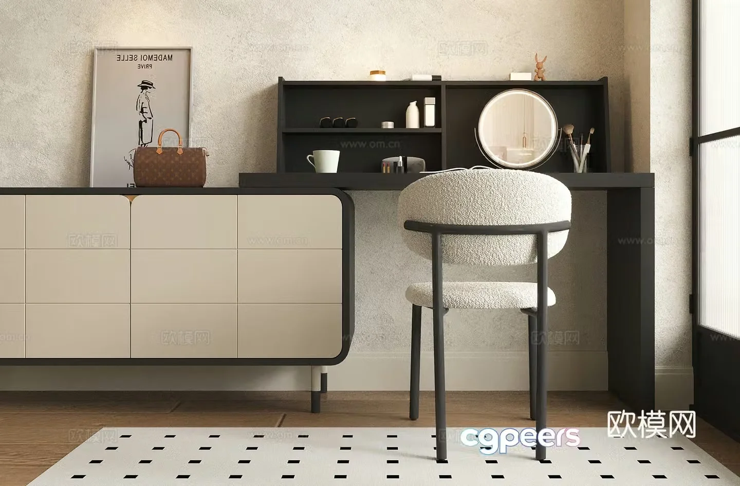Modern dressing table makeup stool locker 3d model