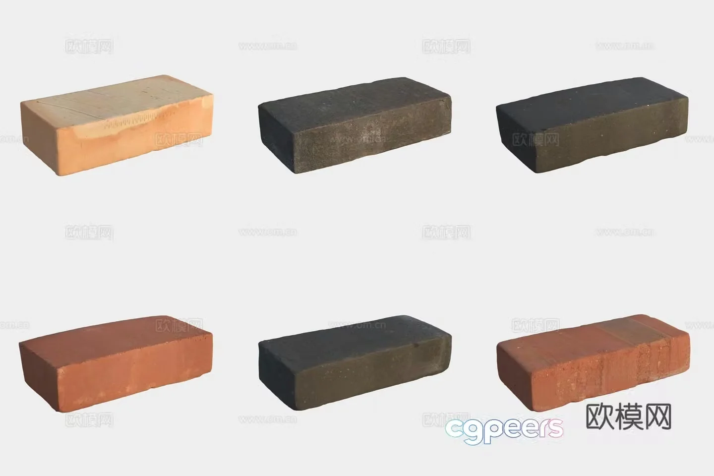 Red brick floor tiles building materials stone 3d model