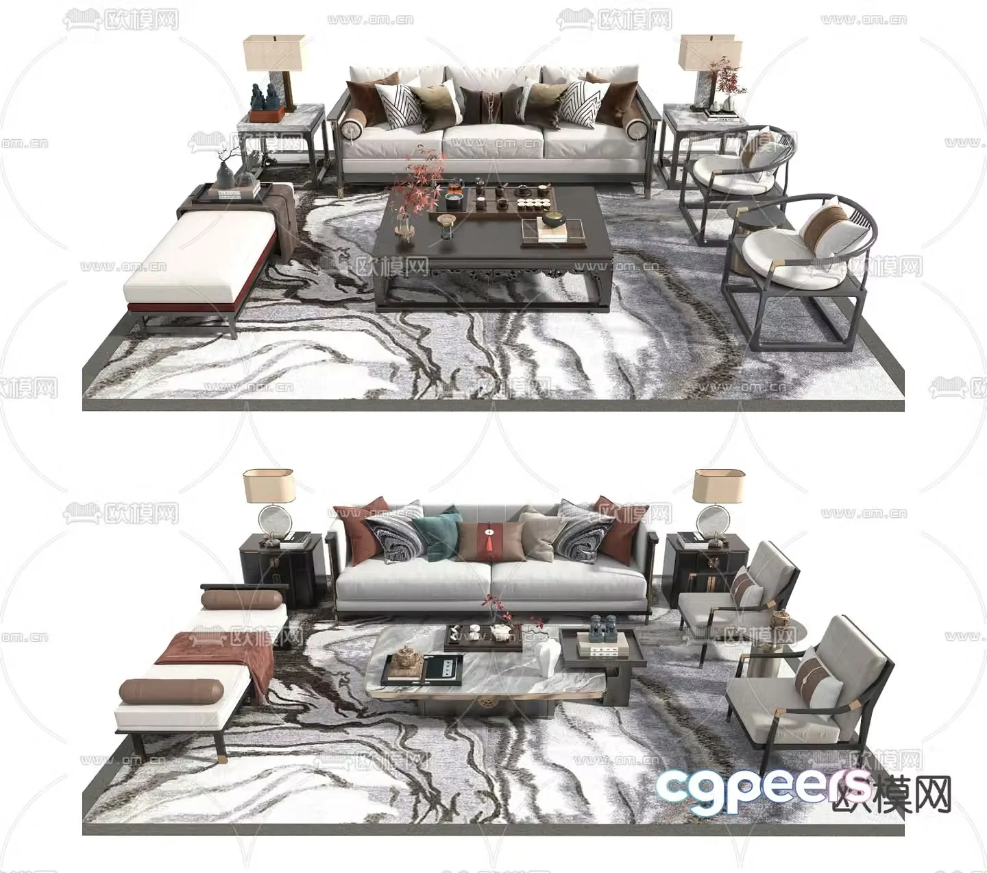 New Chinese style sofa modular sofa 3d model