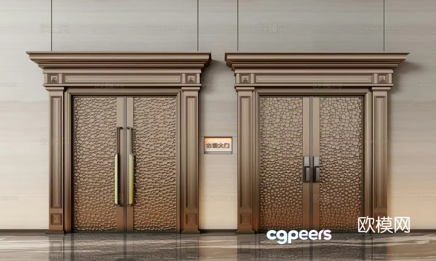 Villa door copper door European style door entrance door double door 3D model