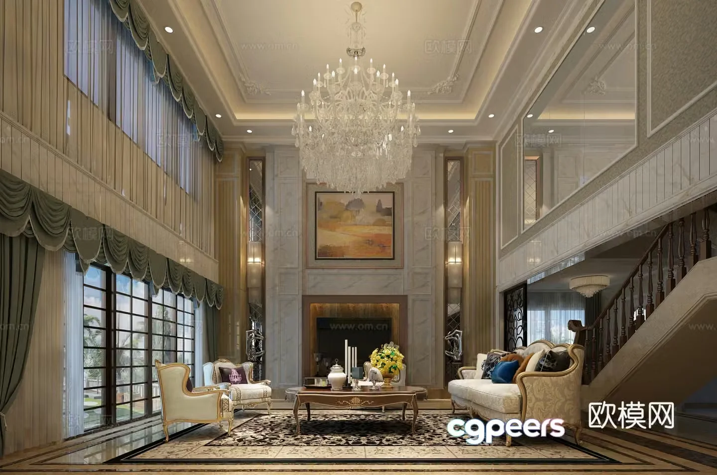 European sofa combination living room villa picking floor 3D model