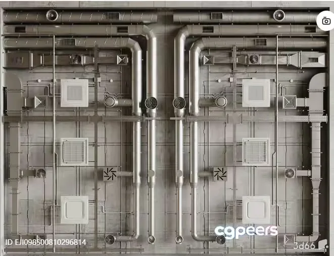 A 3D Rendering Of A Building’S Mechanical Room Featuring Various Pipes 3D Model – 12029 – CORONA Render