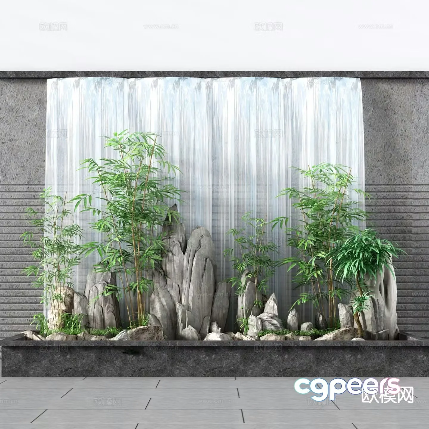 New Chinese style rockery flowing water bamboo flowing water landscape flowing water wall 3D model