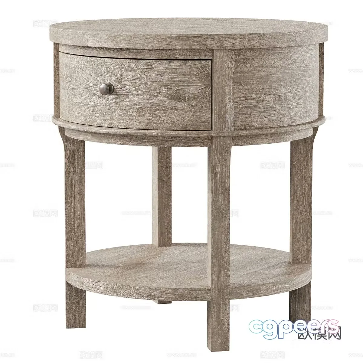 New Chinese style Wavia round solid wood bedside table 3D model