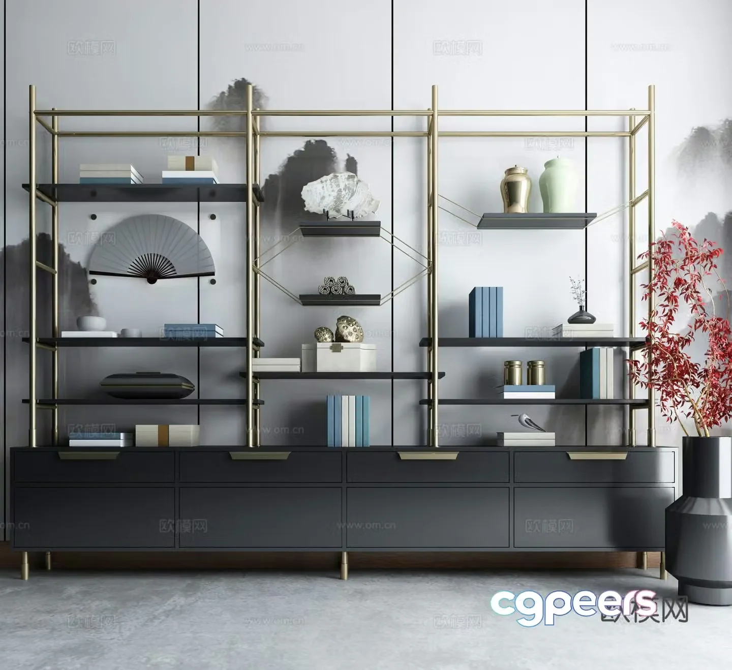 New Chinese style decorative cabinet 3D model