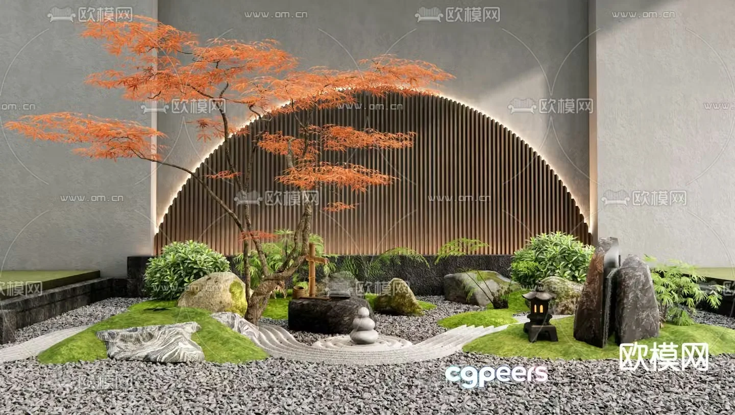 Courtyard landscape Zen landscaping micro terrain 3D model