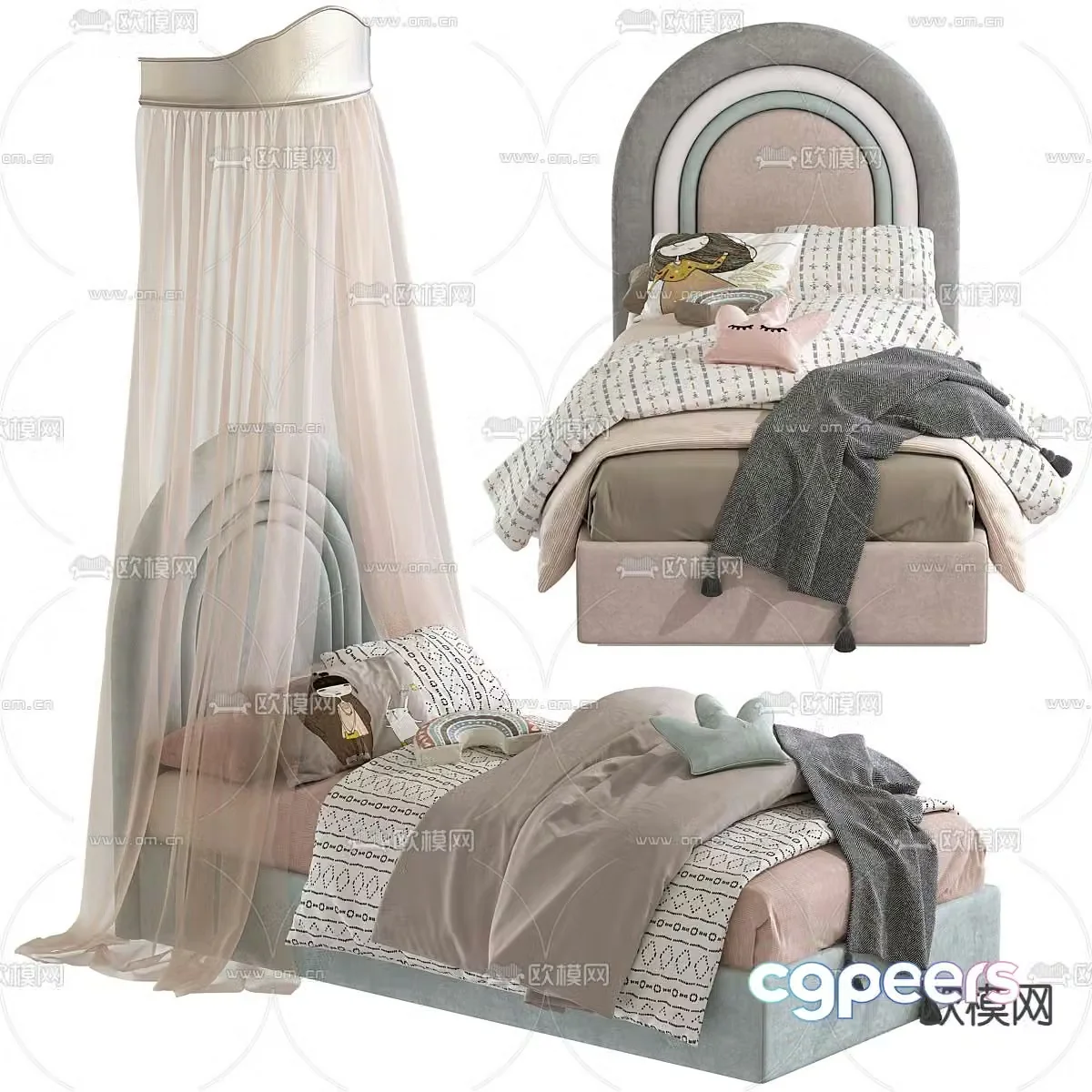 Children’s bed single bed princess bed curtain 3d model