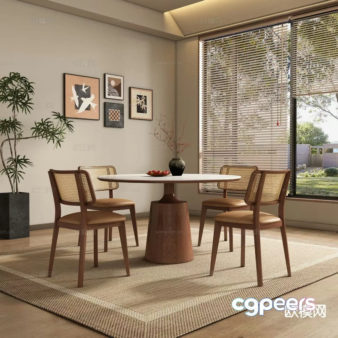 Medieval style dining table and chairs round dining table 3D model