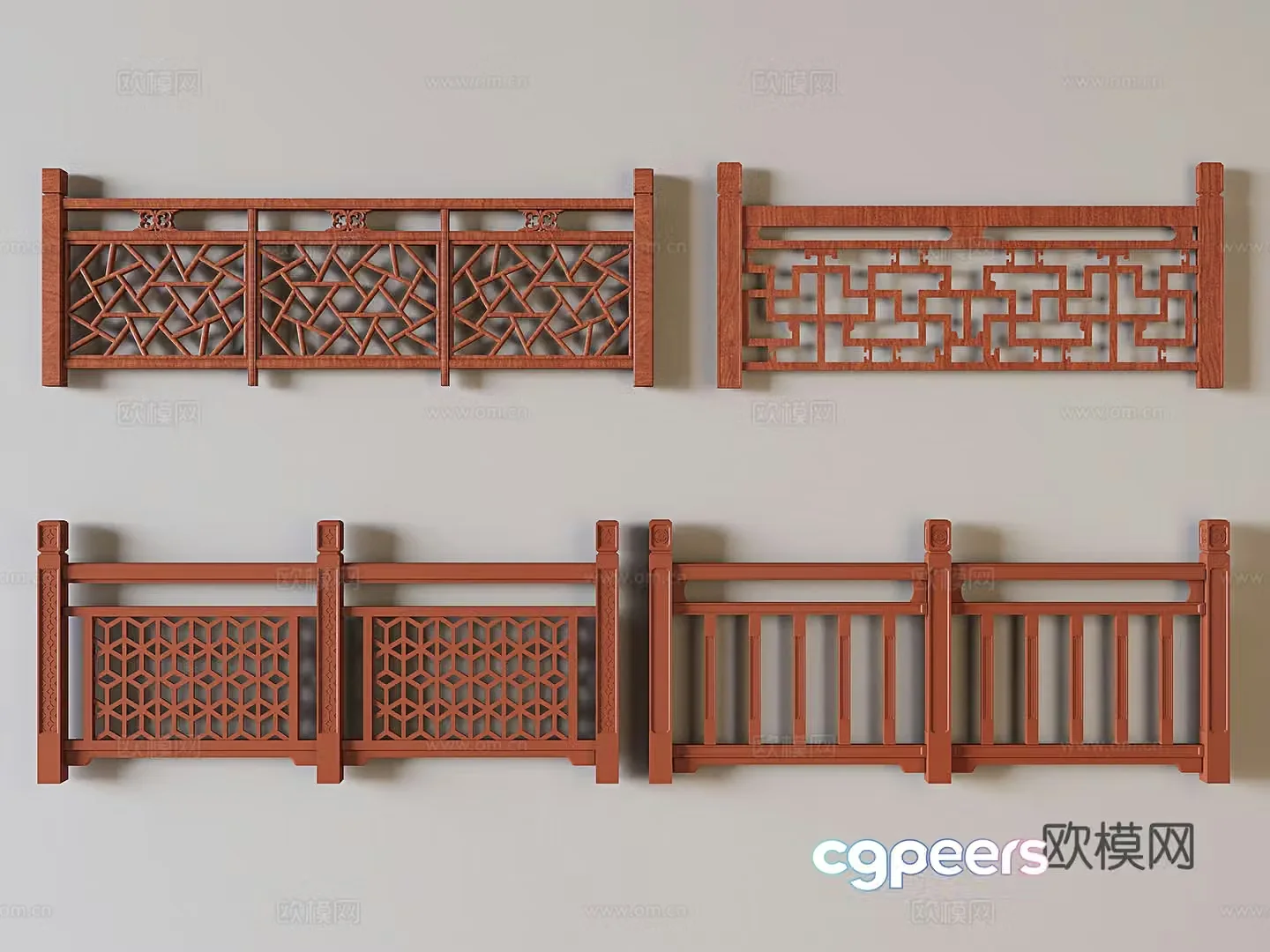 Chinese style fence guardrail railing 3d model