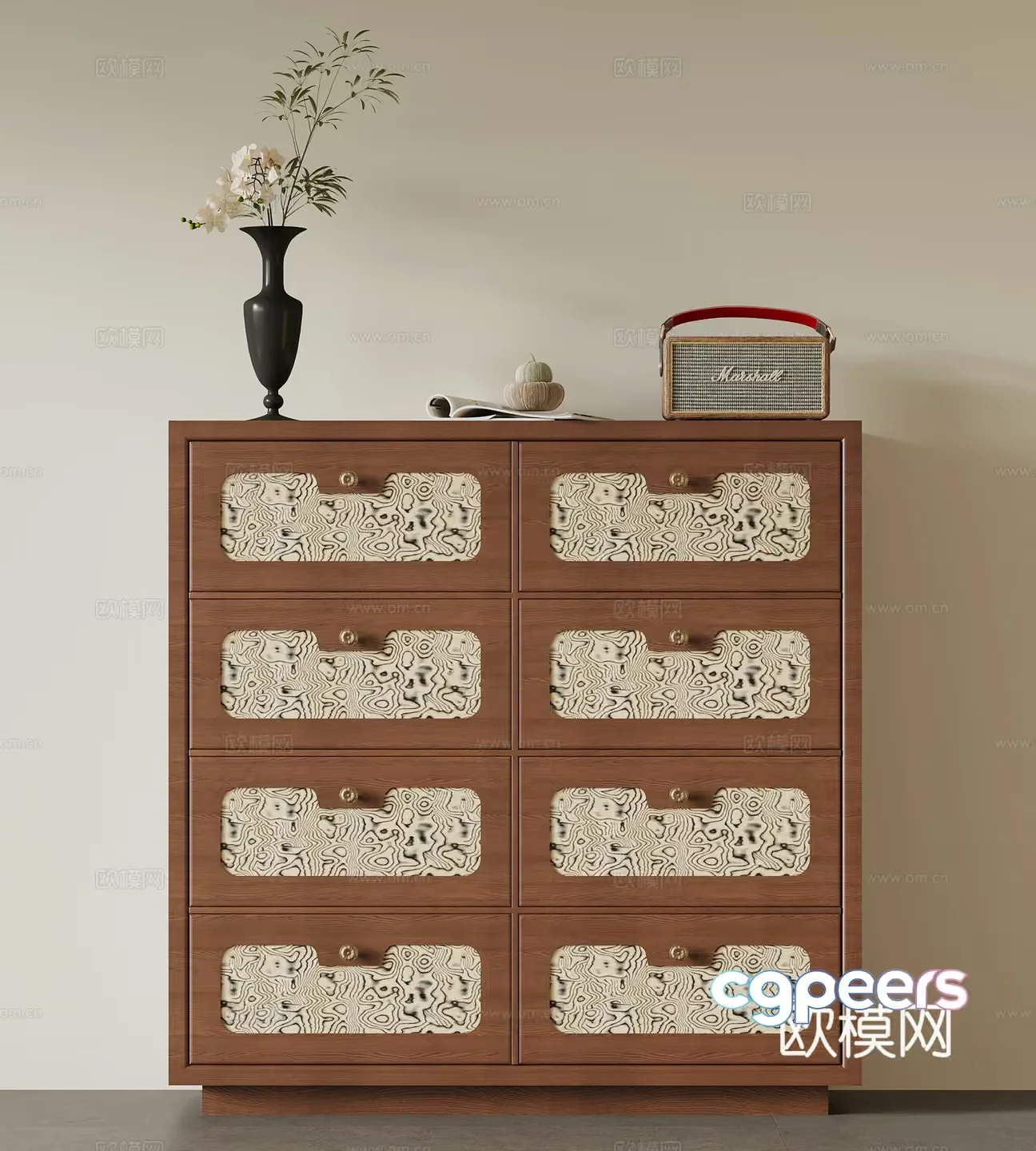 Mid-Century Wooden Dresser 3D Model – 3748 – VRAY Render