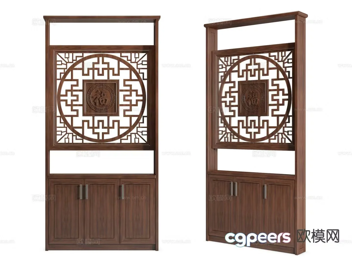 New Chinese style decorative cabinet partition cabinet hollow pattern 3D model