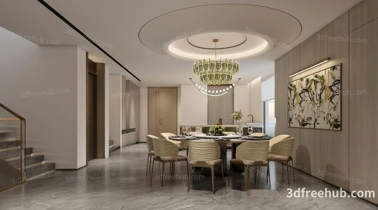 Modern Dining Room 3D Model – 18681 – VRAY Render