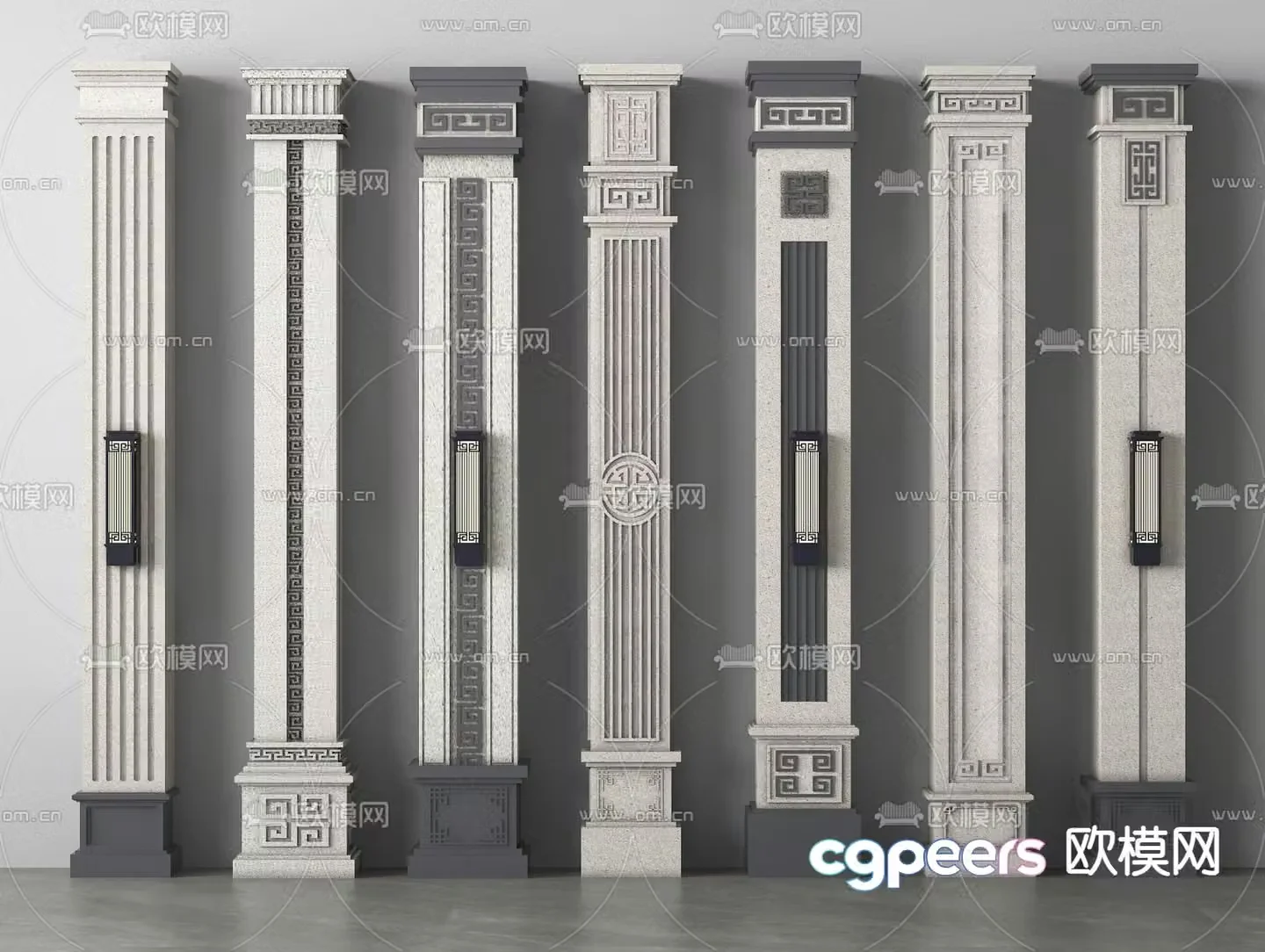 New Chinese column door column gypsum column angle column 3D model
