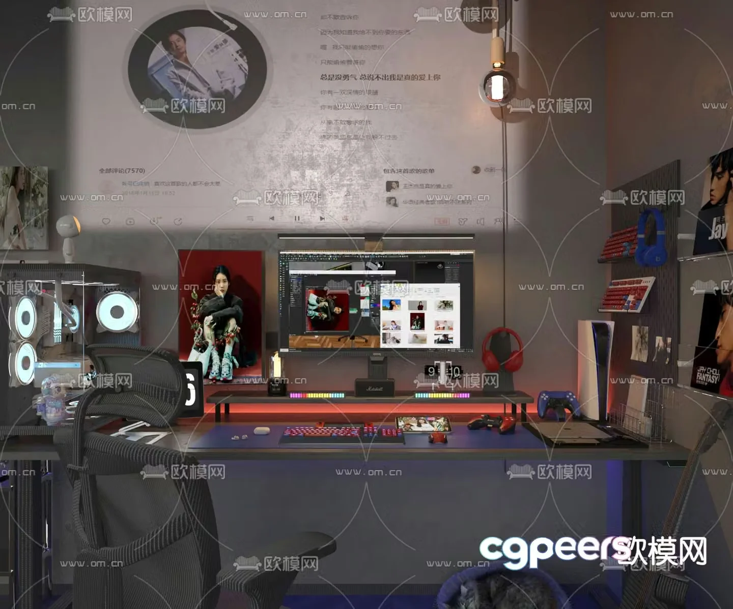 Modern eSports room eSports table 3D model